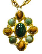 Collier Malachite Œil de Tigre et Amazonite Laiton Plaqué Or Collection NIIKI PARIS