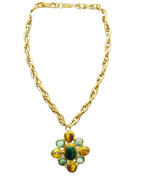 Collier Malachite Œil de Tigre et Amazonite Laiton Plaqué Or Collection NIIKI PARIS