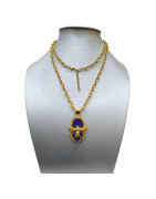 Collier Lapis-Lazuli Sautoir 94 cm Abeilles Laiton Plaqué Or Collection NIIKI PARIS