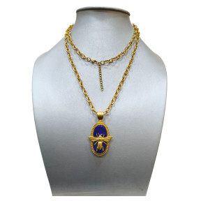 Collier Lapis-Lazuli Sautoir 94 cm Abeilles Laiton Plaqué Or Collection NIIKI PARIS