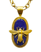 Collier Lapis-Lazuli Sautoir 94 cm Abeilles Laiton Plaqué Or Collection NIIKI PARIS