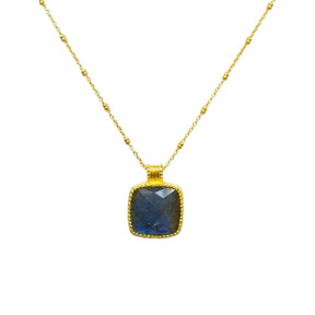 Pendentif Labradorite Facettée avec Chaîne Laiton Plaqué Or Collection NIIKI PARIS