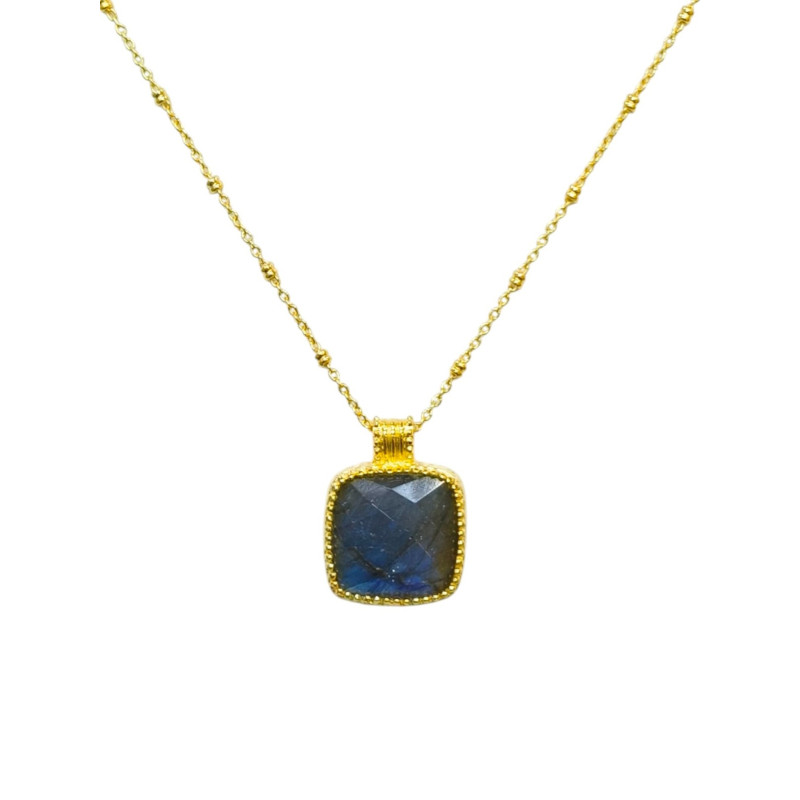 Pendentif Labradorite Facettée avec Chaîne Laiton Plaqué Or Collection NIIKI PARIS