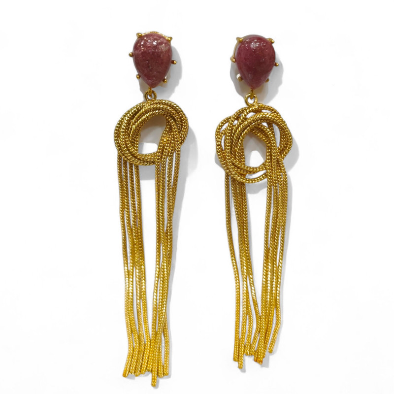 Boucles Rhodonite Laiton Plaqué Or Collection NIIKI