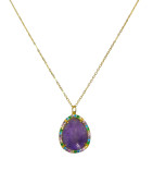 Pendentif Améthyste et Zirconium Multicolore avec Chaîne Argent 925 Plaqué Or Vermeil