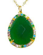 Pendentif Agate et Zirconium Multicolore avec Chaîne Argent 925 Plaqué Or Vermeil