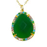 Pendentif Agate et Zirconium Multicolore avec Chaîne Argent 925 Plaqué Or Vermeil