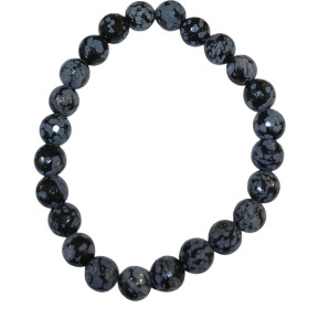 Bracelet Obsidienne Neigeuse Pierres Rondes Facettées 8mm