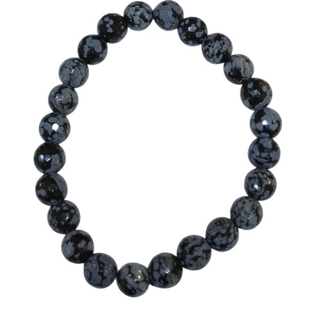 Bracelet Obsidienne Neige Pierres Rondes Facettées 8mm