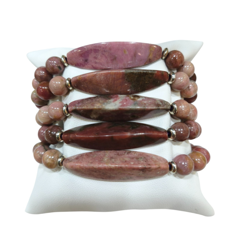 Bracelet Rhodochrosite Pierres Rondes 8mm et Plaque