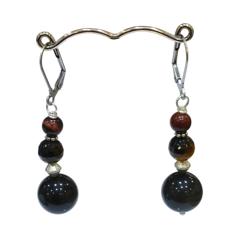 Boucles Obsidienne Œil Céleste Œil de Tigre Facetté et Œil de Taureau Acier Inox