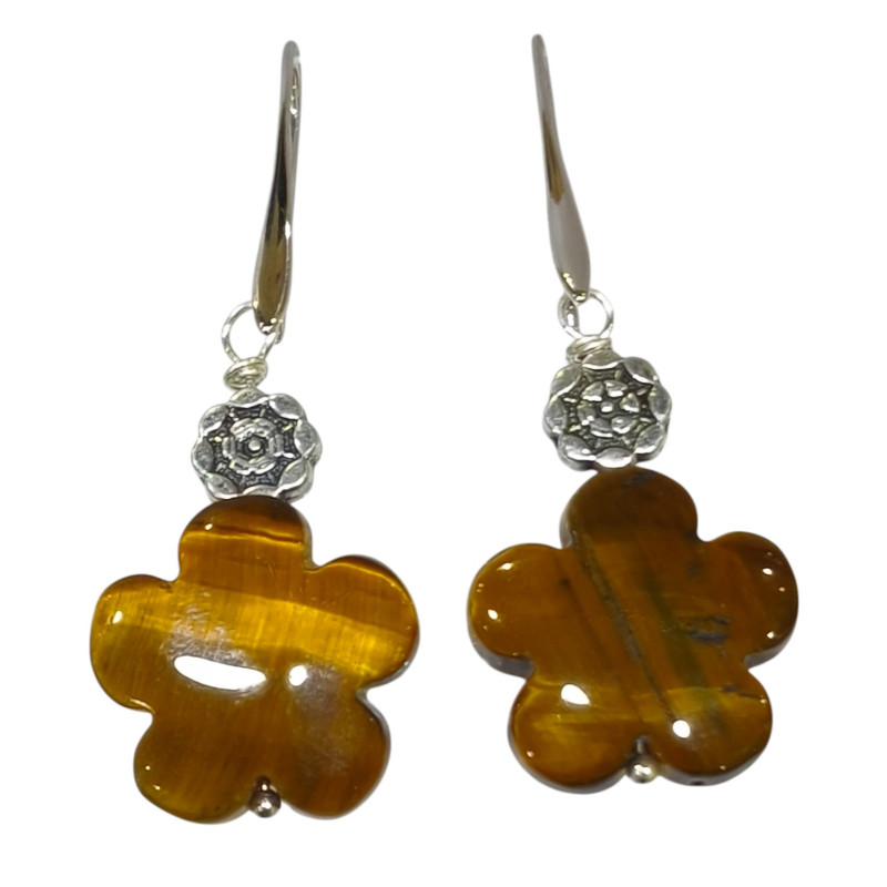 Boucles Œil de Tigre Trèfle à 5 Feuilles Acier Inox