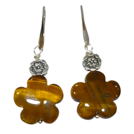 Boucles Œil de Tigre Trèfle à 5 Feuilles Acier Inox