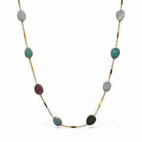 Collier Labradorite Aigue Marine Amazonite Pierre de Lune Rubis Agent 925 Plaqué Or "Vermeil" 68 CM + 5 Collection NIIKI PARIS