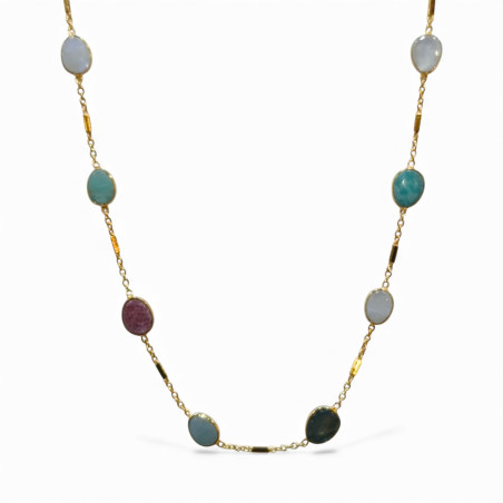 Collier Labradorite Aigue Marine Amazonite Pierre de Lune Rubis Agent 925 Plaqué Or "Vermeil" 68 CM + 5 Collection NIIKI PARIS