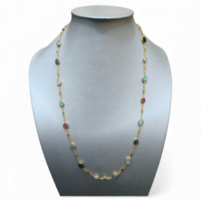 Collier Labradorite Aigue Marine Amazonite Pierre de Lune Rubis Agent 925 Plaqué Or "Vermeil" 68 CM + 5 Collection NIIKI PARIS