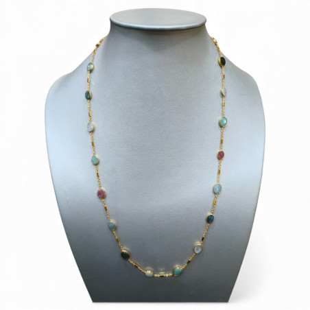 Collier Labradorite Aigue Marine Amazonite Pierre de Lune Rubis Agent 925 Plaqué Or "Vermeil" 68 CM + 5 Collection NIIKI PARIS