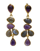 Boucles Labradorite et Améthyste Argent 925 Plaqué Or "vermeil" Collection NIIKI PARIS