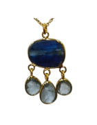 Collier Cyanite Bleue et Aigue Marine Argent 925 Plaqué Or "Vermeil" 44cm + 5 Collection NIIKI PARIS