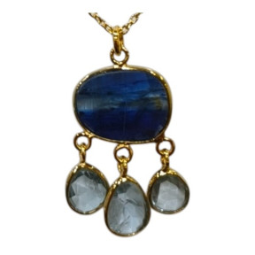Collier Cyanite Bleue et Aigue Marine Argent 925 Plaqué Or "Vermeil" 44cm + 5 Collection NIIKI PARIS
