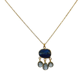 Collier Cyanite Bleue et Aigue Marine Argent 925 Plaqué Or "Vermeil" 44cm + 5 Collection NIIKI PARIS