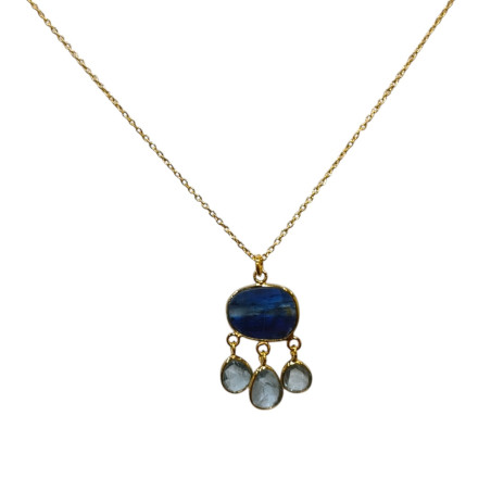 Collier Cyanite Bleue et Aigue Marine Argent 925 Plaqué Or "Vermeil" 44cm + 5 Collection NIIKI PARIS