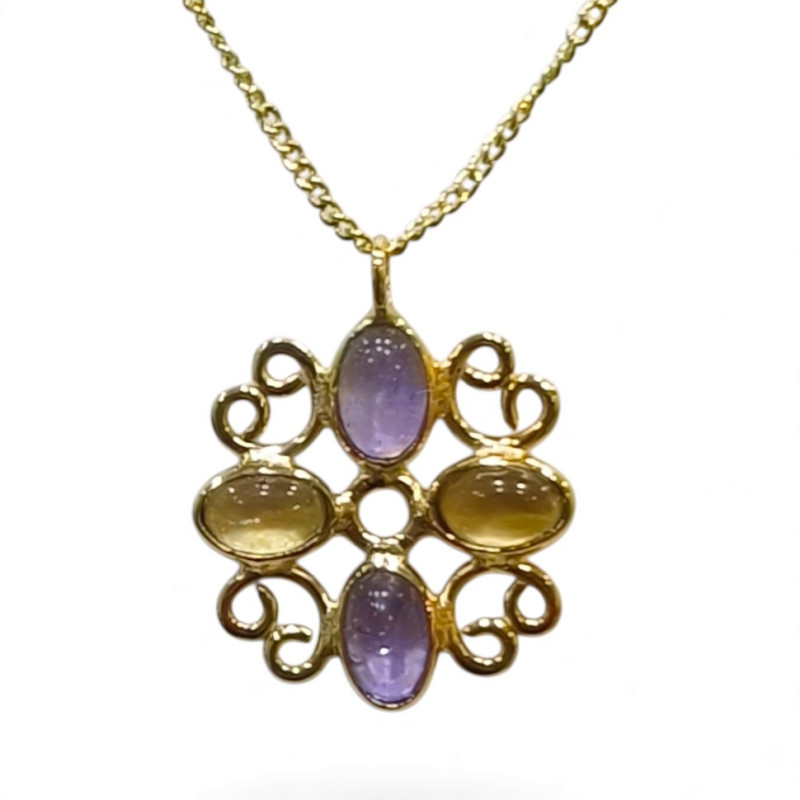 Collier Améthyste et Citrine Argent 925 Plaqué Or "Vermeil" 44cm + 5 Collection NIIKI PARIS
