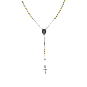 Collier Style Chapelet Acier Inox Doré 68cm + 5