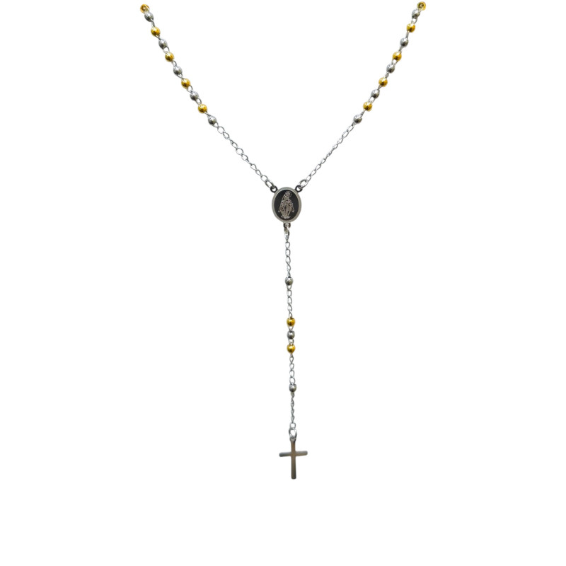 Collier Style Chapelet Acier Inox Doré 68cm + 5