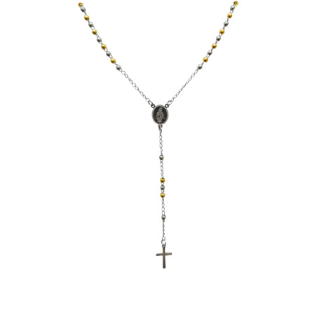 Collier Style Chapelet Acier Inox Doré 68cm + 5