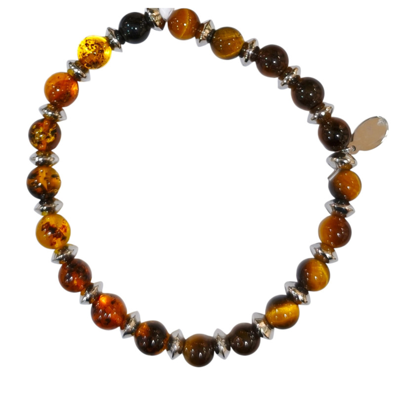 Bracelet Ambre et Œil de Tigre Gamme Bien-Être  Protection et Optimisme