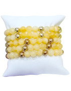 Bracelet Calcite Jaune avec Inserts Billes Dorées Pierre Rondes 8mm
