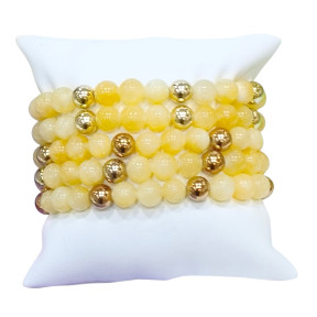 Bracelet Calcite Jaune avec Inserts Billes Dorées Pierre Rondes 8mm