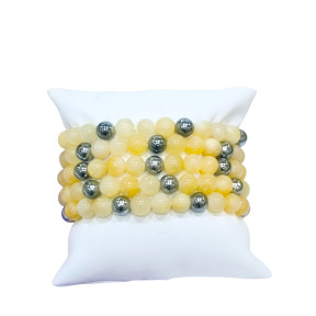 Bracelet Calcite Jaune avec Inserts Billes Acier Pierre Rondes 8mm