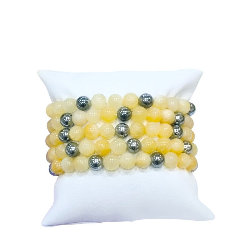 Bracelet Calcite Jaune avec Inserts Billes Acier Pierre Rondes 8mm
