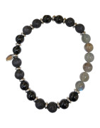Bracelet Labradorite Tourmaline Noire Pierre de Lave Gamme Bien-Être Forge d'Ebène