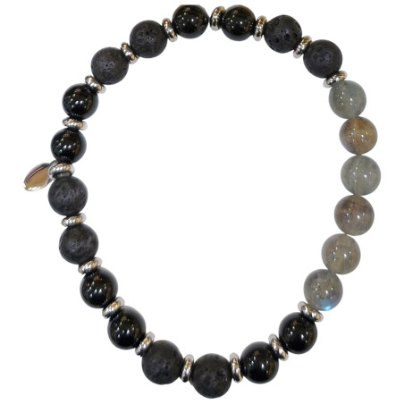 Bracelet Labradorite Tourmaline Noire Pierre de Lave Gamme Bien-Être Forge d'Ebène