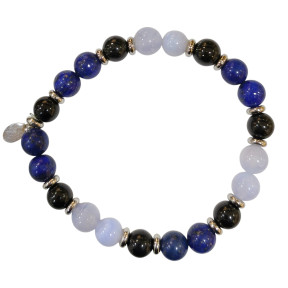 Bracelet Calcédoine Lapis-Lazuli Tourmaline Noire Gamme Bien-Être Gardien Mental