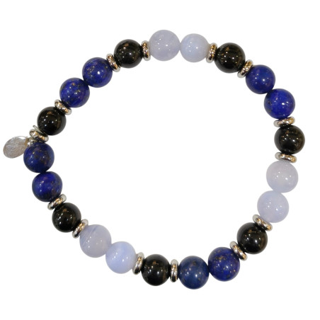 Bracelet Calcédoine Lapis-Lazuli Tourmaline Noire Gamme Bien-Être Gardien Mental