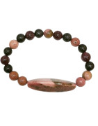 Bracelet Rhodochrosite Shungite Lépidolite Pierres Rondes 8mm et Plaque