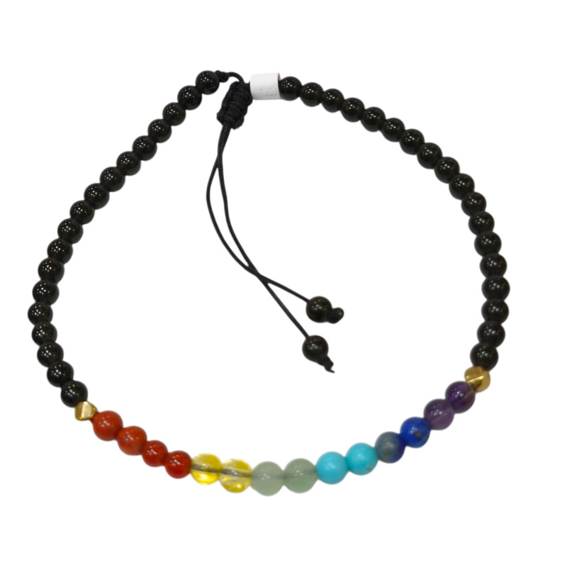 Bracelet Onyx 7 Chakras Cheville / Poignet Cordon réglable