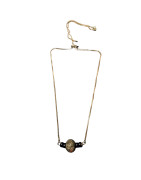 Pendentif Unakite & Onyx sur Chaîne Dorée Réglable