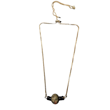 Pendentif Unakite & Onyx sur Chaîne Dorée Réglable
