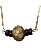 Pendentif Unakite & Onyx sur Chaîne Dorée Réglable