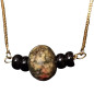 Pendentif Unakite & Onyx sur Chaîne Dorée Réglable