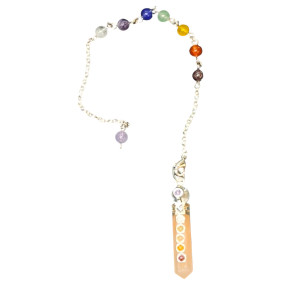 Pendule Pierre du Soleil Pointe et Bille Cristal de Roche 7 Chakras