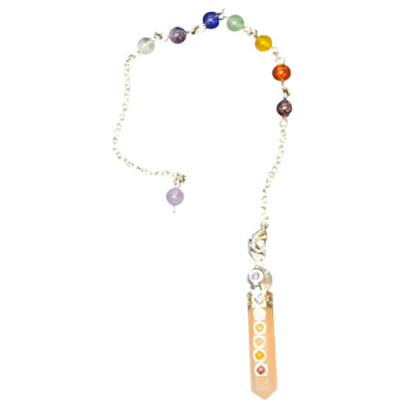 Pendule Pierre du Soleil Pointe et Bille Cristal de Roche 7 Chakras