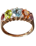Bague Topaze bleue Citrine Péridot Améthyste et Grenat Or 18 Carats Taille 63 (s)