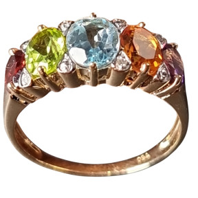 Bague Topaze bleue Citrine Péridot Améthyste et Grenat Or 18 Carats Taille 63 (s)