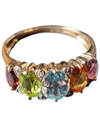 Bague Topaze bleue Citrine Péridot Améthyste et Grenat Or 18 Carats Taille 63 (s)